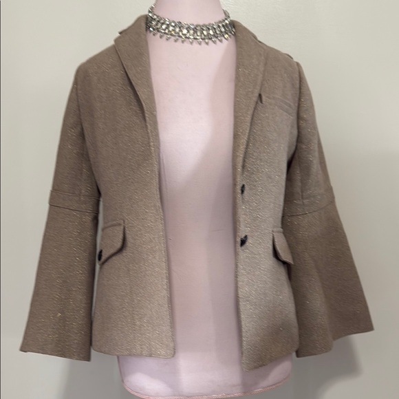 Banana Republic tan & metallic gold wool military style jacket in size 4 - Picture 1 of 9